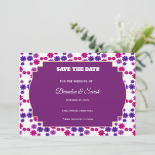 Roze en paarse bloesems Symmetrische mini bloemen Save The Date