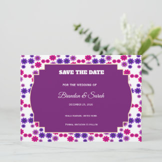 Roze en paarse bloesems Symmetrische mini bloemen Save The Date