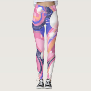 Roze en Paarse buitenruimte wervelen Abstract Leggings