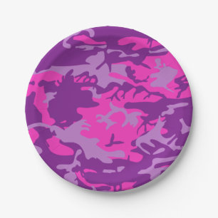 Roze en Paarse Camo Papieren Bordje