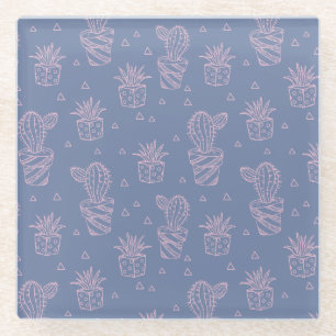 Roze en Paarse Cartoon Cactus Patroon Glazen Onderzetter