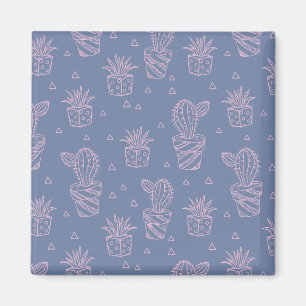 Roze en Paarse Cartoon Cactus Patroon Magneet