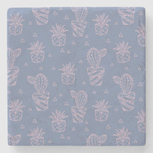 Roze en Paarse Cartoon Cactus Patroon Stenen Onderzetter