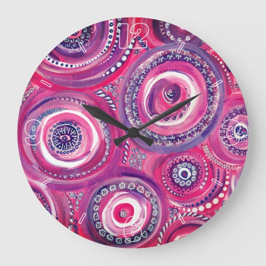 Roze en Paarse cirkels en cirkels Abstract Grote Klok (Voorkant)