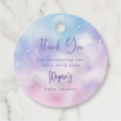Roze en Paarse Cloud Nine Baby shower Bedankjes Labels (Voorkant)