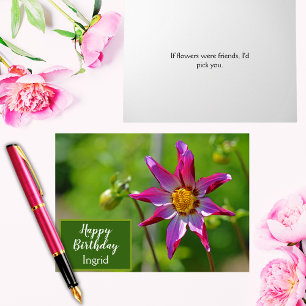 Roze en Paarse Dahlia Flower Birthday Kaart
