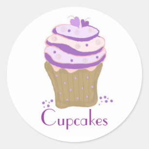 Roze en Paarse Draaikolk Cupcakes Ronde Sticker