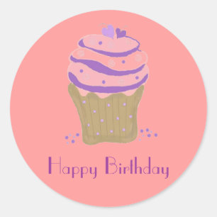 Roze en Paarse Draaikolk Cupcakes Ronde Sticker
