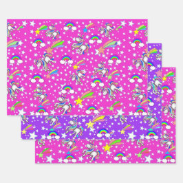 Roze en paarse eenhoorn inpakpapier set vel