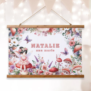 Roze en Paarse Fairycore gepersonaliseerde naam Hangend Wandkleed