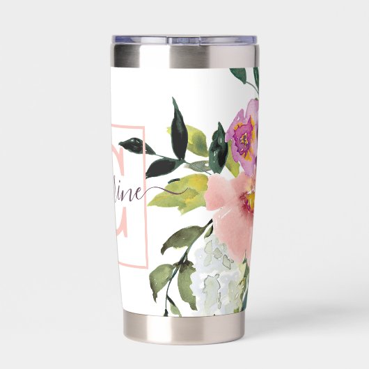 Roze en paarse floraal gepersonaliseerd geïsoleerde drinkbeker (Achterkant)