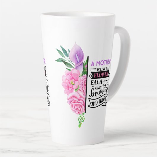 Roze en paarse floraal met prijsopgave latte mok (Rechterhoek)