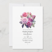 Roze en Paarse Floral Wedding Kaart (Voorkant)