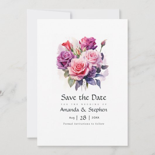 Roze en Paarse Floral Wedding Save The Date (Voorkant)