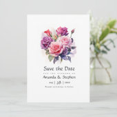 Roze en Paarse Floral Wedding Save The Date (Staand voorkant)