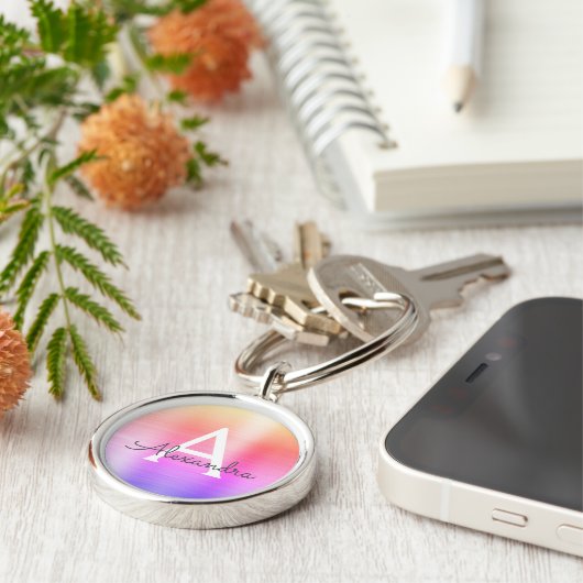 Roze en Paarse fonogram roestvrij staal Sleutelhanger (Zijkant)