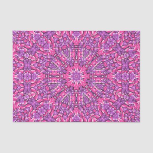 Roze en Paarse Fractal Kaleidoscoop Tissuepapier (Voorkant)