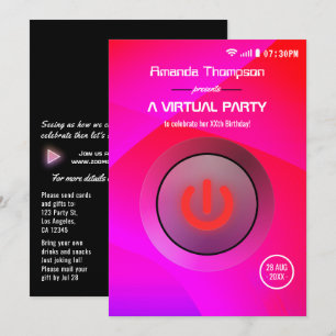 Roze en Paarse Geometrische Virtual Birthday Party Kaart