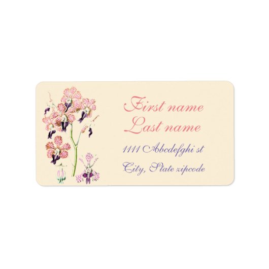 Roze en paarse gevlekte orchideeënillustratie etiket (Voorkant)