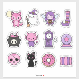 Roze en paarse griezelige karakterstickers sticker