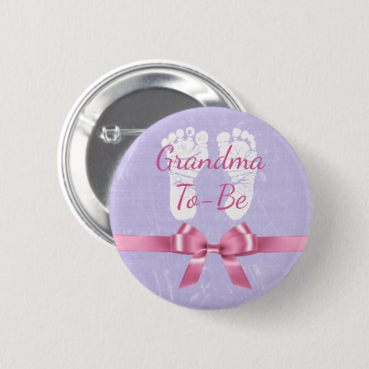 Roze en Paarse grootmoeder als Baby shower Button (Voorkant /achterkant)