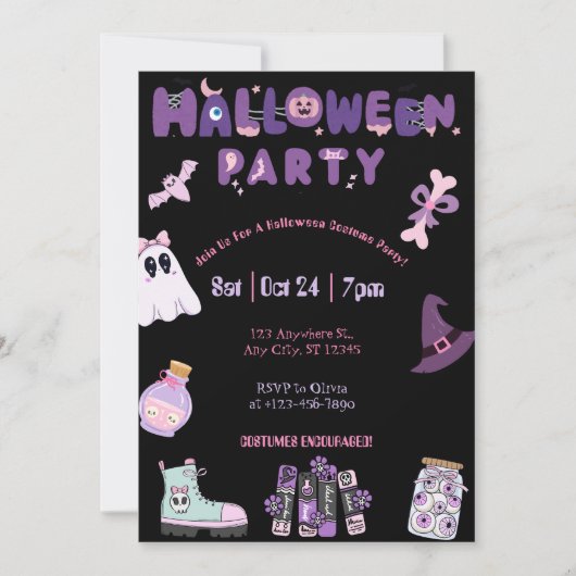 Roze en Paarse Halloween Party Schattige Ghost & S Kaart (Voorkant)