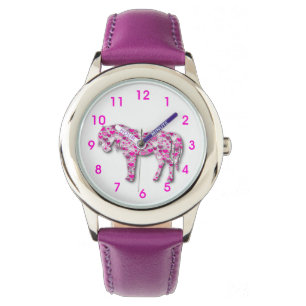 Roze en Paarse Hart Paard Pony Horloge