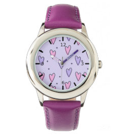 Roze en Paarse harten Horloge