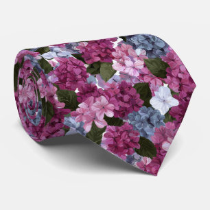 Roze en Paarse Hortensia Bloemmotief Stropdas