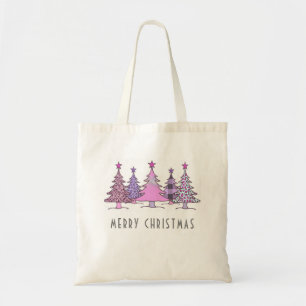 Roze en Paarse kerstbomen Canvas tas