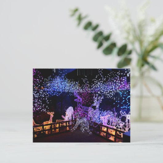 Roze en Paarse kerstversiering buiten Feestdagenkaart (Staand voorkant)