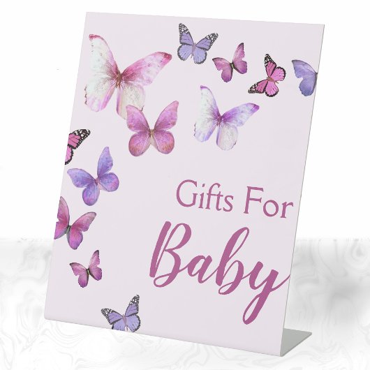 Roze en Paarse kleine vlinder Baby shower geschenk Reclamebord Met Voetstuk