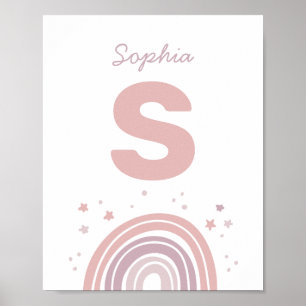 Roze en paarse leuke regenboog. Kinderen monogram  Poster