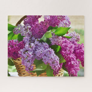 Roze en Paarse Lila lente bloemen in een mandje Legpuzzel