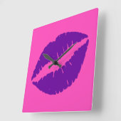 Roze en Paarse lipstick Kiss Vierkante Klok (Hoek)