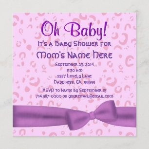 Roze en Paarse luipaard Faux Bow Baby Girl Shower Kaart