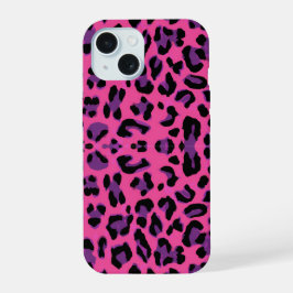 Roze en paarse luipaardprint iPhone 15 hoesje