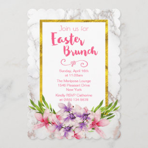 Roze en Paarse Magnolia's op Marble Easter Brunch Kaart