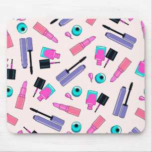 Roze en paarse make-up cosmetica patroon muismat