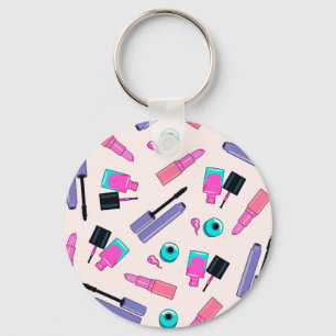 Roze en paarse make-up cosmetica patroon sleutelhanger