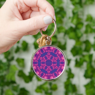 Roze en Paarse Mandela Ronde Snowflakes Sleutelhanger