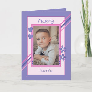 Roze en paarse met foto mummie verjaardag kaart