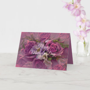Roze en paarse moedersdagkaart met roos kaart