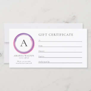 Roze en Paarse Monogram Zakelijk Cadeaubon