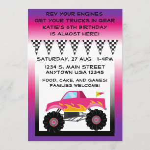 Roze en Paarse monster Truck 5 x 7 inch Kaart