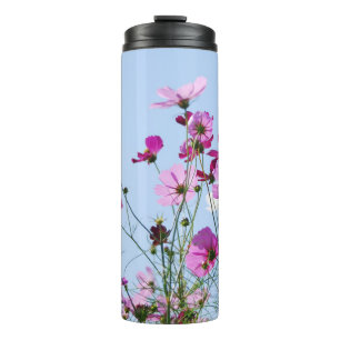 Roze en paarse mooie bloemenweide foto thermosbeker