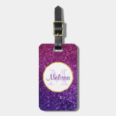 Roze en Paarse mousserende glitter Gemstenen Monog Bagagelabel (Voorkant verticaal)