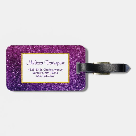 Roze en Paarse mousserende glitter Gemstenen Monog Bagagelabel (Achterkant horizontaal)