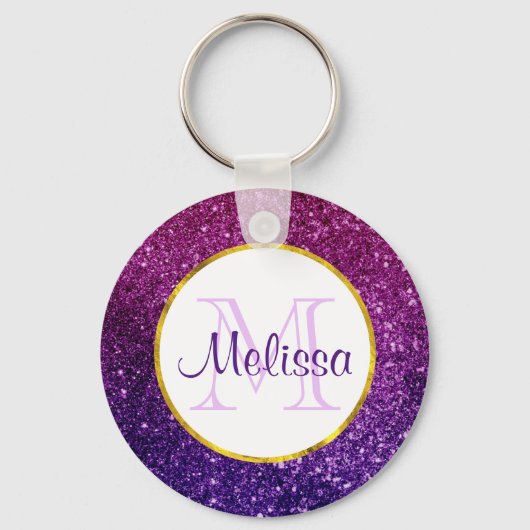 Roze en Paarse mousserende glitter Gemstenen Monog Sleutelhanger (Voorkant)