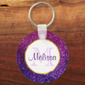 Roze en Paarse mousserende glitter Gemstenen Monog Sleutelhanger (Voorkant)